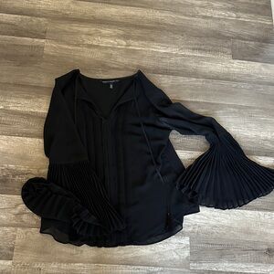 White House Black Market Black Blouse with Pleated Sleeves